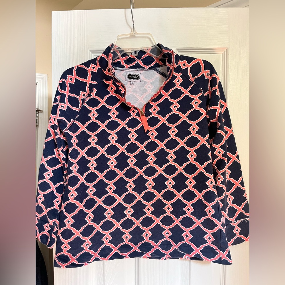 Mudpie  Navy and Coral Patterned Top